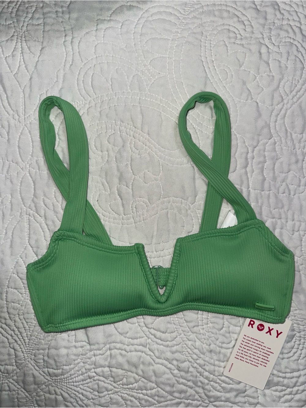 Roxy Green Ribbed V-Notch Bikini Top